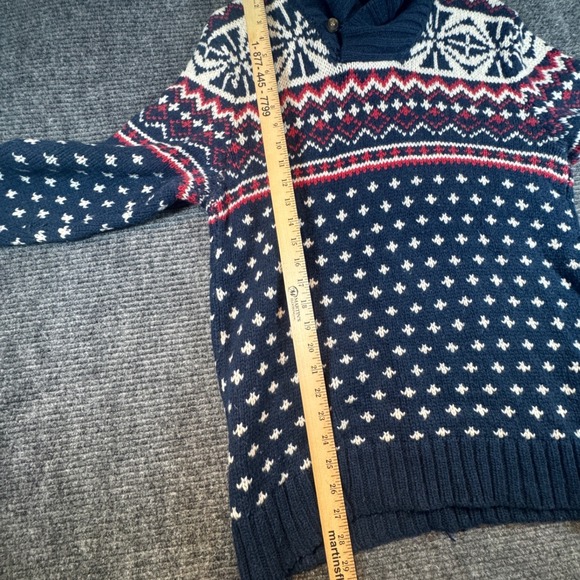 H&M LOGG  Sweater Heavy Nordic Shawl Collar Snowflake Blue Wool Blend Sz Medium - Picture 5 of 14